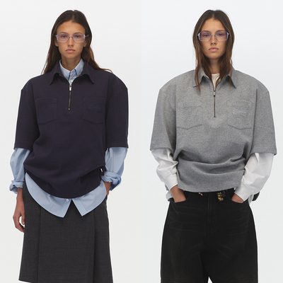 ECHOADE早春叠穿 宽松版型落肩设计logo刺绣短袖Polo衫T恤