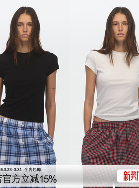 ECHOADE正肩圆领设计亲肤羊绒醋酸短袖修身T恤女早春打底内搭上衣