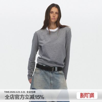 ECHOADE松弛百搭 撞色领口设计早春叠穿神器实穿圆领长袖T恤