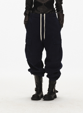 ECHOADE时髦街头氛围 腰部松紧抽绳设计可束口多口袋工装长裤