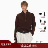 ECHOADE复古气质小立领半拉链绵羊毛针织衫