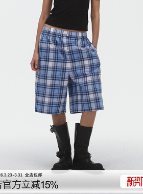 ECHOADE早春时髦慵懒感 宽松版型松紧腰阔腿格纹中裤