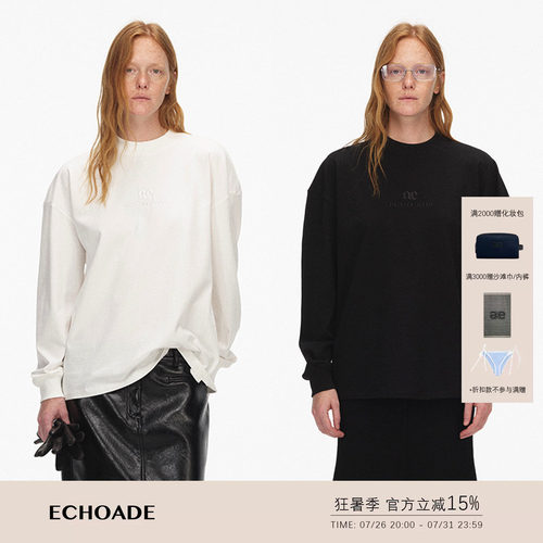 ECHOADE精致小圆领宽松长袖T恤