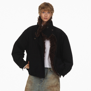 ECHOADE轻盈不臃肿 鹅绒内胆拼接羊卷毛 可立领造型廓形羽绒服