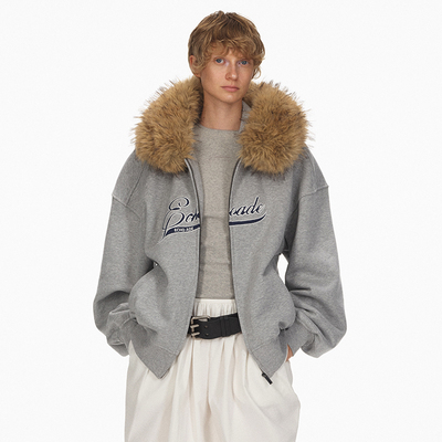 ECHOADE毛领加绒连帽卫衣外套