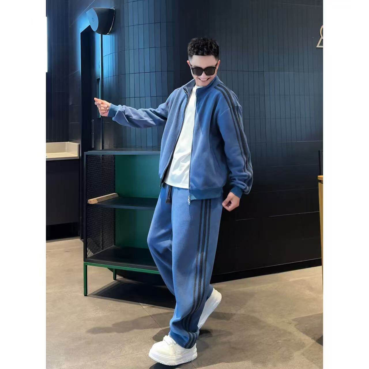 26860/92206软糯摇粒绒织带运动套装男士加厚立领拉链外套休闲裤