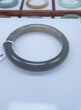 和田玉烟紫手镯58.6口带雕刻