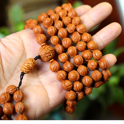 秦岭山野生龙纹桃核一刀不修长串脖挂108颗精修精品精卡小尺寸长