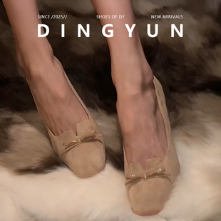 蝴蝶结气质温柔女鞋 羊皮版 女粗跟单鞋 方头高跟鞋 dingyun丁允法式