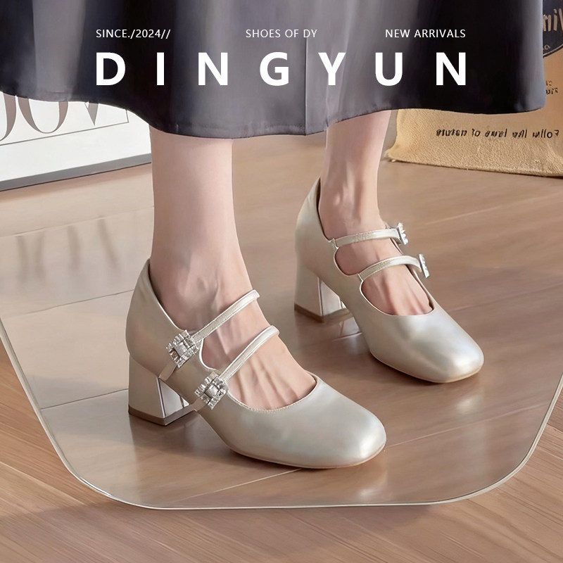 法式水钻玛丽珍鞋内增高浅口百搭