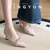 气质温柔后空单鞋 粗跟高跟鞋 春夏 dingyun丁允尖头包头凉鞋 羊皮版