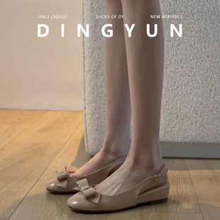 羊皮版dingyun丁允高跟鞋坡跟单鞋女夏季包头凉鞋中跟勃肯半拖鞋
