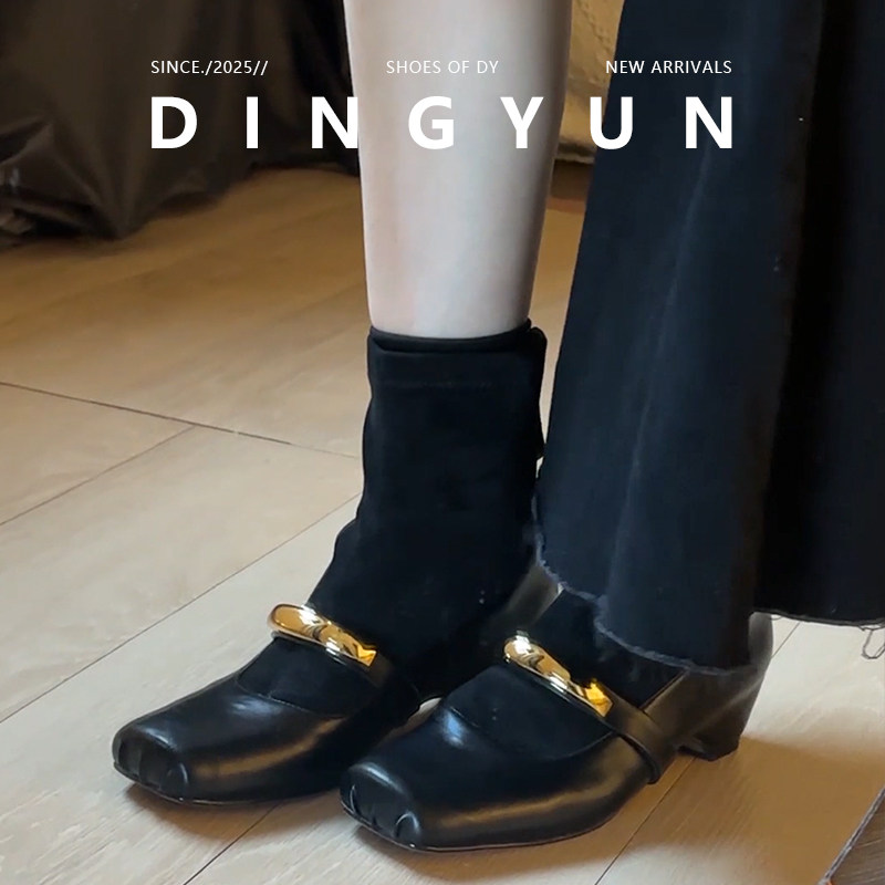 黑色方头短款瘦瘦靴秋冬百搭短靴