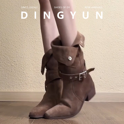 法式单靴皮带扣短靴小个子增高靴