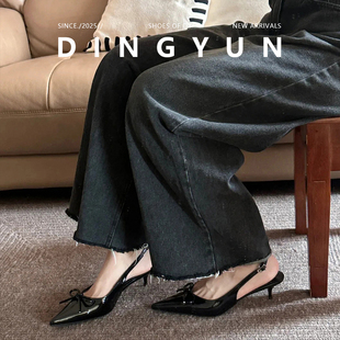 【丁允】尖头法式小猫跟凉鞋女包头后空一字带气质百搭单鞋2026夏