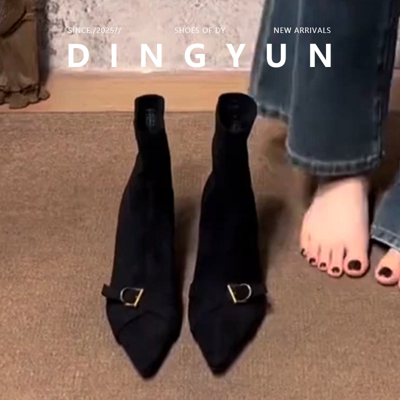 百搭小个子绒面优雅女瘦瘦靴复古