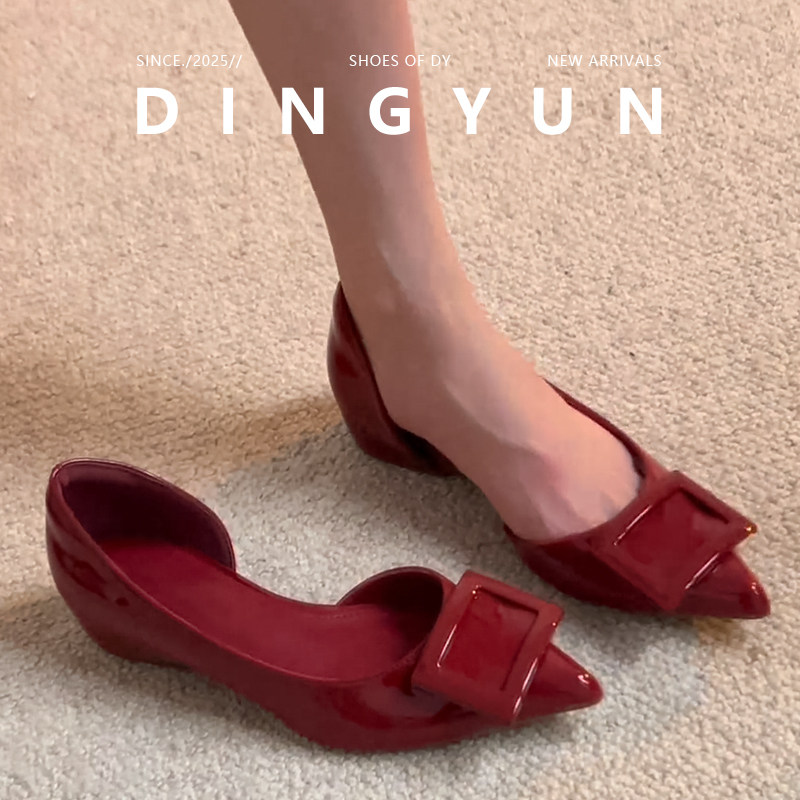 黑色/酒红色法式内增高尖头单鞋图片