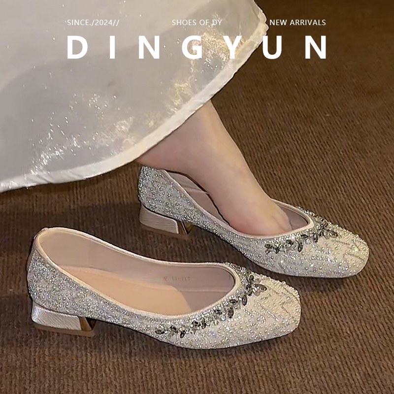 水钻百搭法式仙女风婚鞋浅口单鞋