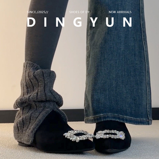羊皮版dignyun丁允水钻瘦瘦靴女内增高尖头气质短靴轻奢袜靴加绒