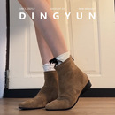 羊皮版dingyun丁允平底短靴增高马丁靴小个子单靴法式瘦瘦靴绒面