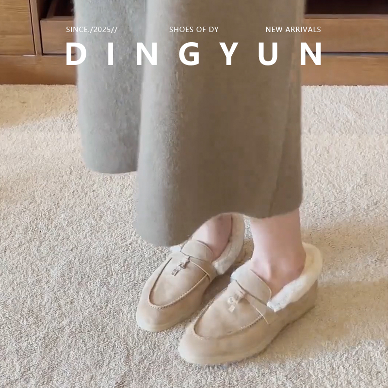 女保暖加绒懒人一脚蹬乐福鞋外穿