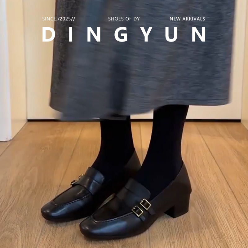 复古中性金属扣带一脚蹬小皮鞋