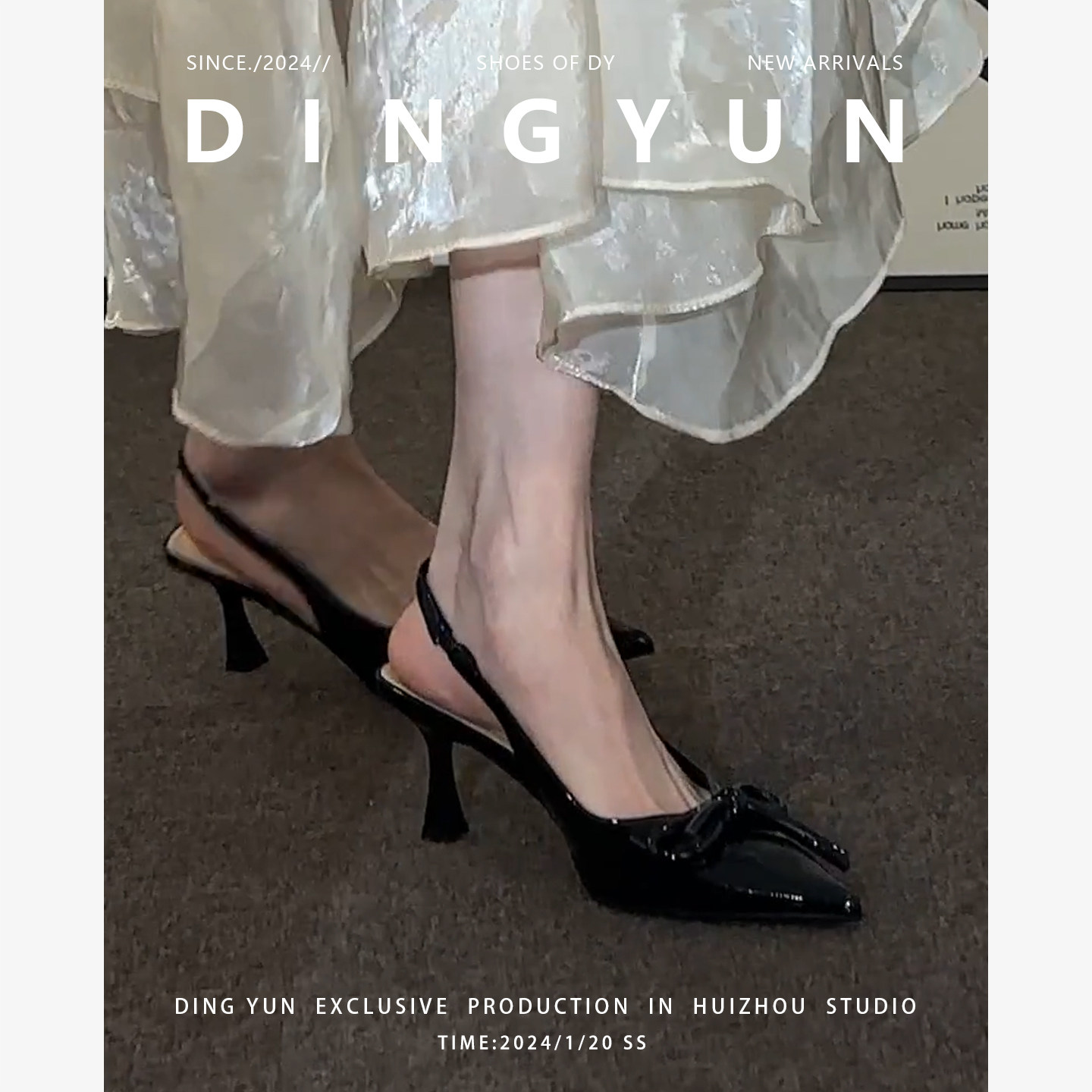 羊皮版dingyun丁允黑色高跟鞋夏半包头凉鞋细跟尖头单鞋法式凉拖