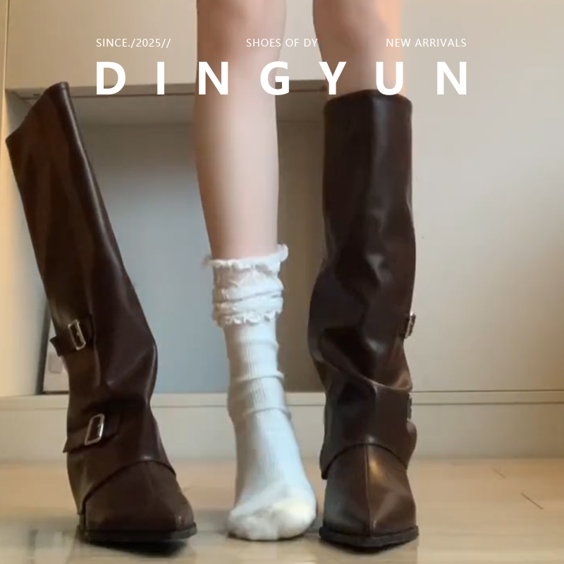 高筒靴裤管靴辣妹皮带扣裤筒靴女