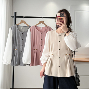 胖mm巨好看上衣女2026春季 衬衫 新款 设计感收腰长袖 200斤时尚 大码