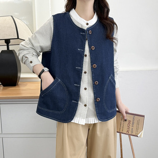 胖mm200斤复古宽松休闲无袖 新款 坎肩外套 2025春季 牛仔马甲女大码