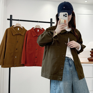 胖mm200斤韩版 外套女大码 新款 2025秋季 宽松休闲显瘦夹克上衣 衬衫
