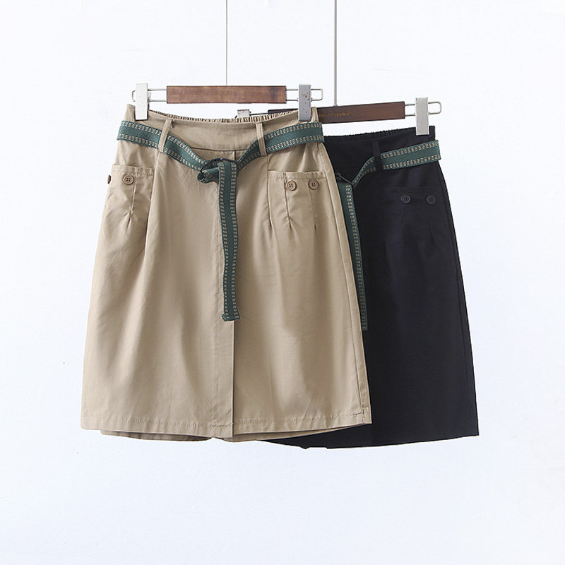 裤裙胖mm大码a字夏季女装时尚搭配韩版高腰宽松阔腿开叉前裙后裤