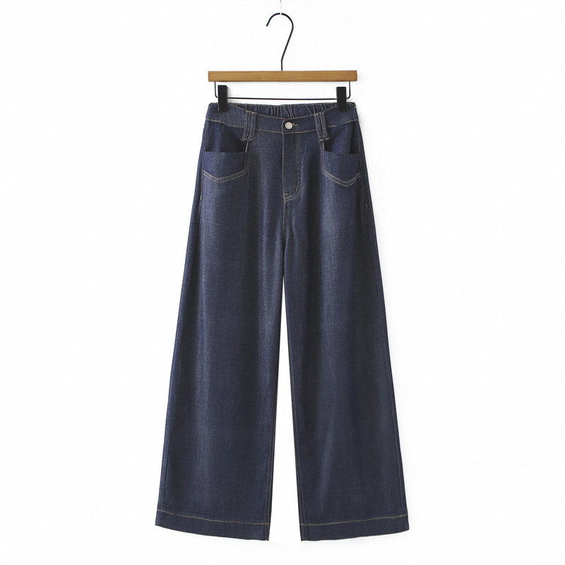 牛仔裤女夏薄款大码胖mm高个子加长200斤半松紧腰宽松阔腿拖地裤