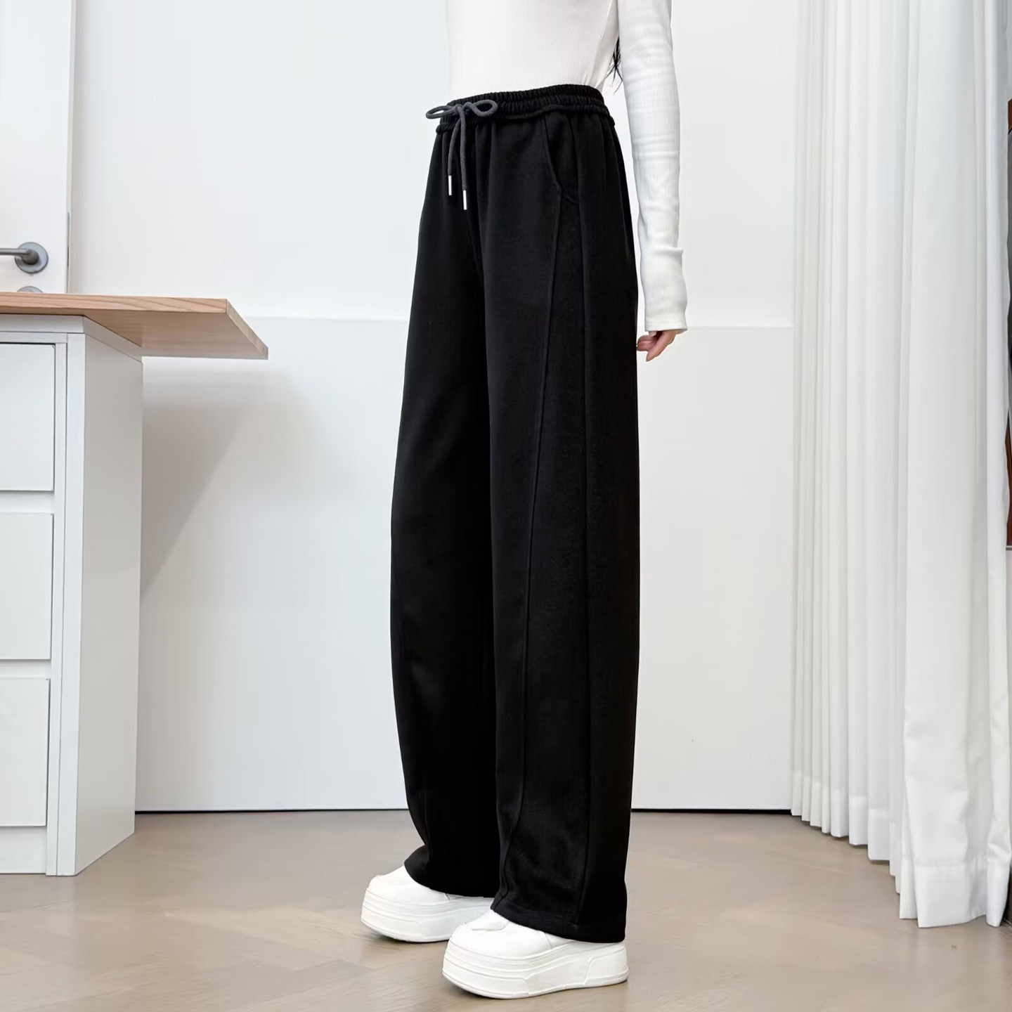 大码弯刀裤女加绒加厚胖mm200斤秋冬抽绳高腰宽松休闲窄版阔腿裤,女装/女士精品,休闲裤,淘宝优惠券,粉丝福利购,淘宝优惠卷