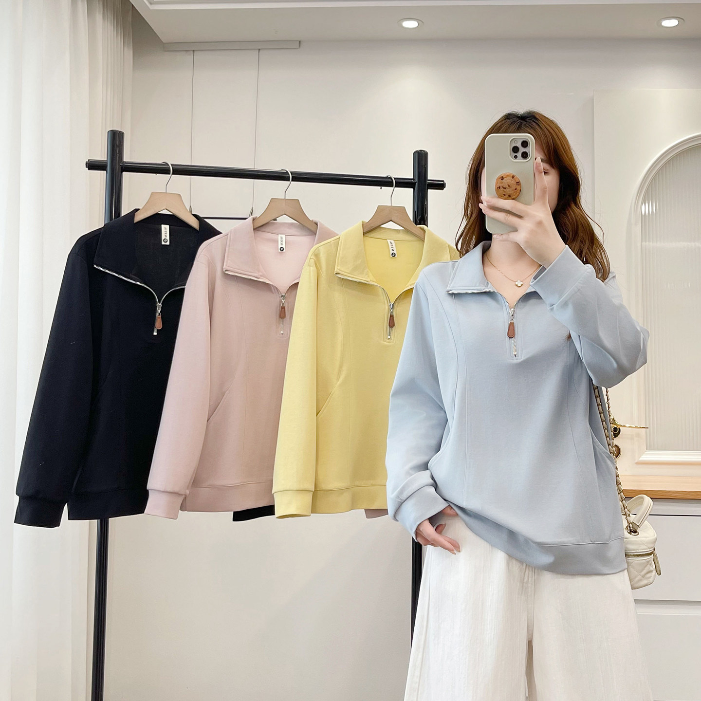 套头卫衣女大码200斤胖妹妹秋装2026新款半拉链宽松运动休闲上衣