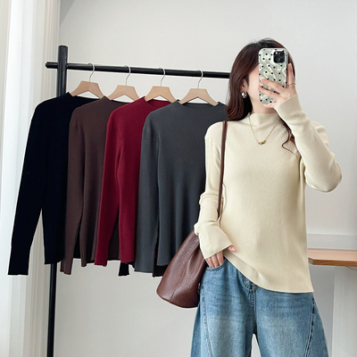 针织打底衫女大码半高领内搭毛衣