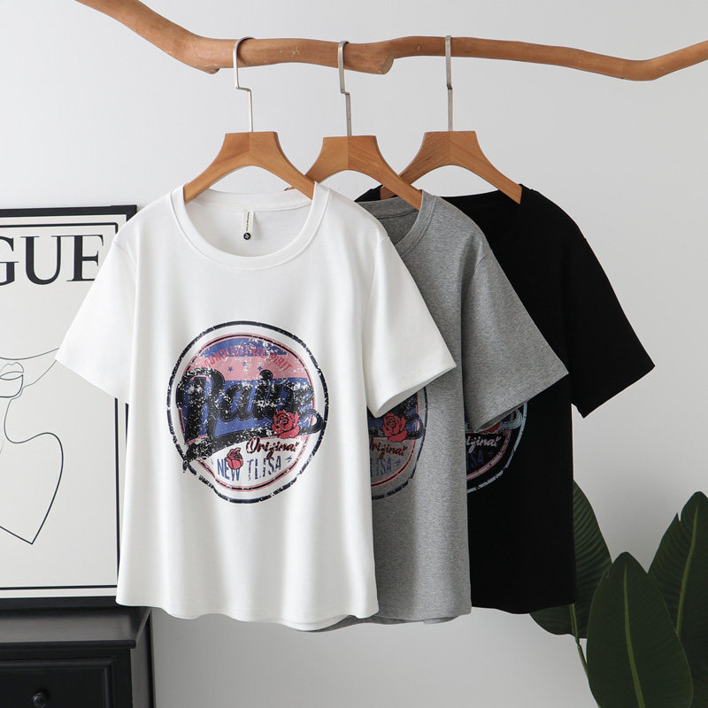 胖mmt恤200斤短袖复古印花半袖女