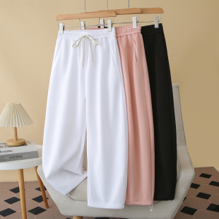 女士弯刀裤 脚抽绳宽松休闲裤 2026春季 胖m200斤系带高腰裤 新款 大码