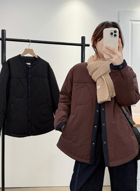 胖妹妹棉衣中长款大码拼色棉服女