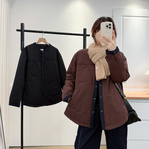 胖妹妹棉衣中长款大码拼色棉服女