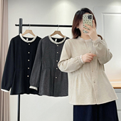 上衣女大码 拼色木耳花边收腰小衫 胖mm显瘦2025秋冬新款 200斤时尚