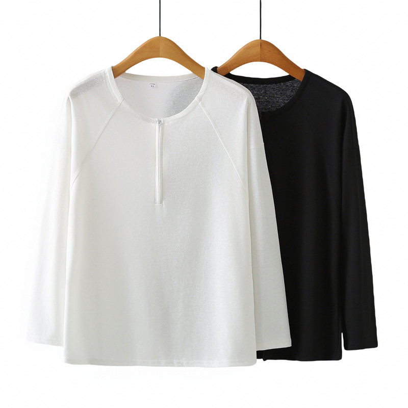 胖mmt恤长袖半拉链雪花棉打底衫