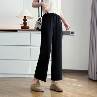 胖妹mm200斤百搭松紧高腰宽松休闲小黑裤 子女2026新款 显瘦裤 大码