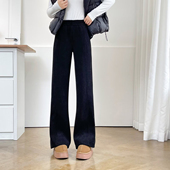 胖mm显瘦加绒加厚秋冬200斤松紧腰欧棉绒休闲长裤 微喇叭裤 女大码