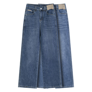 胖妹妹显瘦裤子粗腿屁股大牛仔裤2025春季新款大码半松紧腰直筒裤