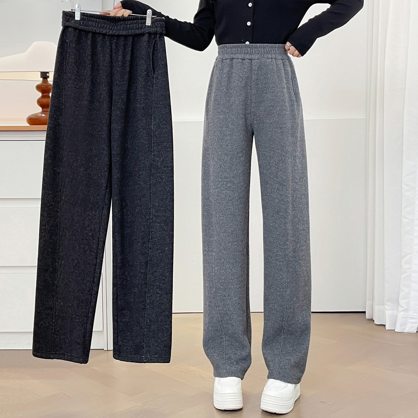 加绒直筒裤胖妹妹大码宽松弯刀裤