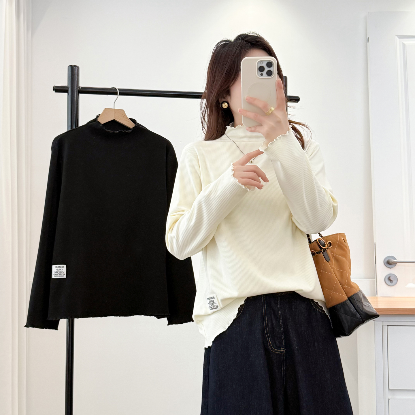 半高领打底衫秋冬大码木耳边内搭