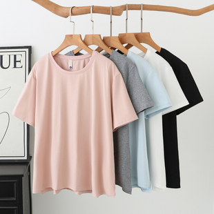 胖mm200斤简约纯色光板休闲半袖 大码 短袖 新款 t恤女宽松2026年夏季