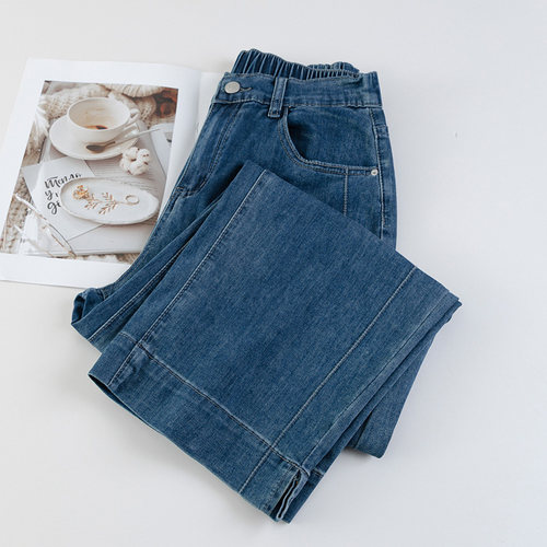 牛仔裤女夏季薄款大码九分直筒裤