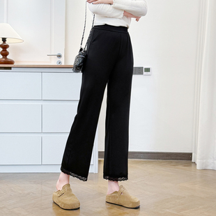 200斤松紧腰蕾丝花边小直筒裤 大码 新款 子女2026春季 胖mm巨显瘦裤